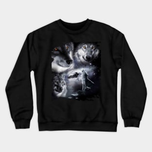 Space Wolves 3 Three Snow Wolf Howling At Moon Crewneck Sweatshirt